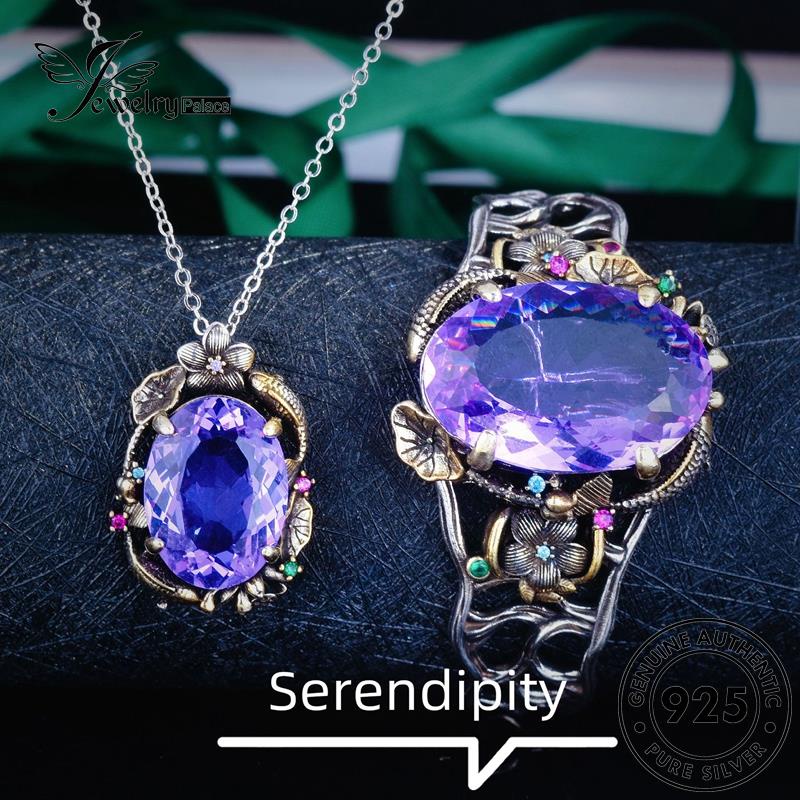 Jewelrypalace Kalung925 Perak Asli Wanita Amethyst Kerawang Kerawang Kerawang Set S545