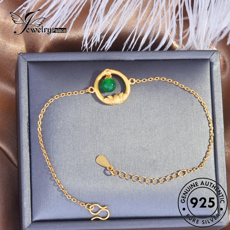 Perhiasantempat Wanita Gesper Perak Asli Kalung Set925 Safety Lotus Emerald S552