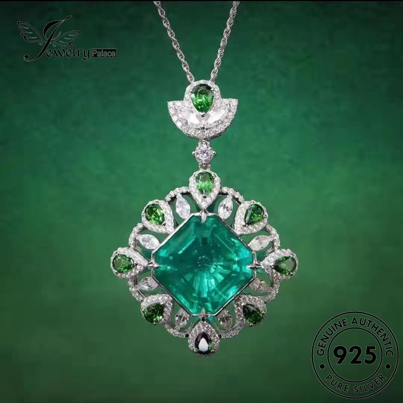 Perhiasanpalace Mewah925 Emerald Original Kalung Perak Set Wanita S562