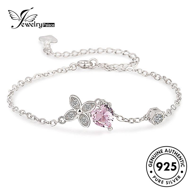 Perhiasantempat Daun Kristal Clover Simple925 Pink Perak Empat Asli Wanita Set Kalung Berlian S3