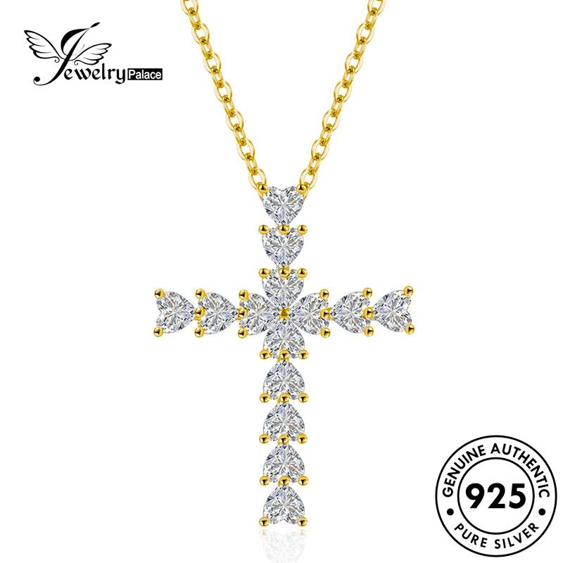 Jewelrypalace Diamond Kalung Emas Salib Berlian Asli925 Perak Wanita Moissanite N238