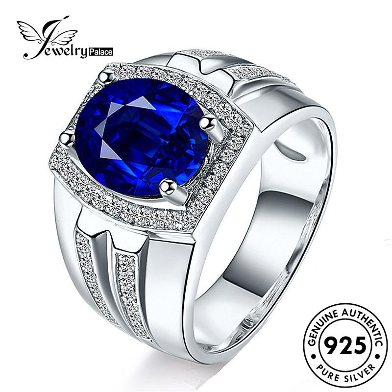 Jewelrypalace Oval Asli Pria Mendominasi Cincin Perak Safir925 R4