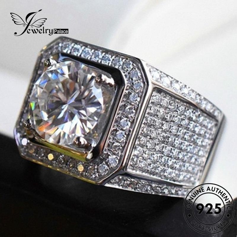 Perhiasantempat Cincin Pria Mendominasi Moissanite925 Perak Asli Berlian Kotak R19