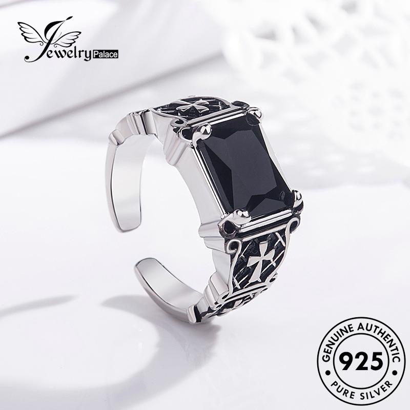 Jewelrypalace Cross Original Cincin Obsidian Wanita Perak925 Vintage Berlian Hitam R88