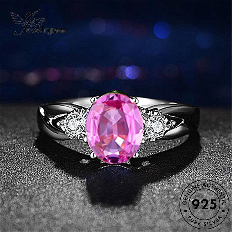 Jewelrypalace Cincin Imut Oval Berlian Pink Asli Perak Wanita925 Kristal R122