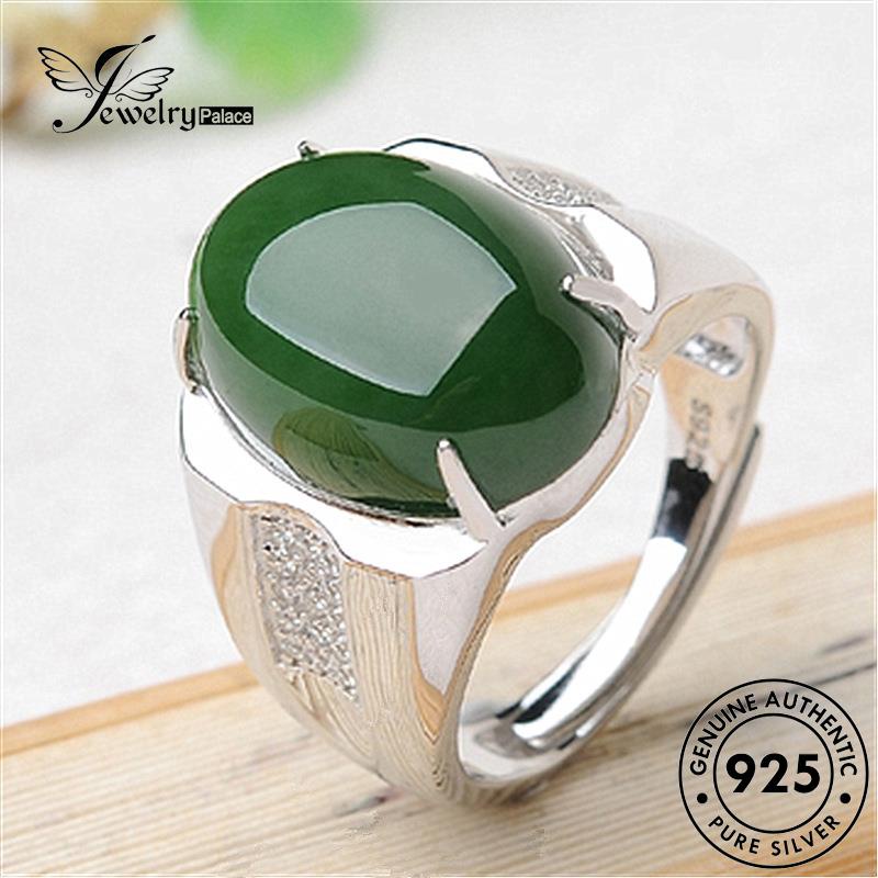 Tempat Perhiasan Wanita Cincin Perak Asli Vintage Oval925 Giok R123