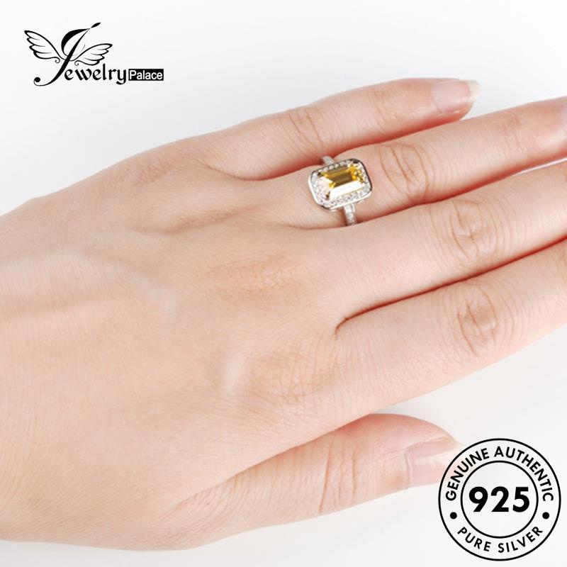 Jewelrypalace Persegi Wanita925 Cincin Perak Asli Temperamen Citrine R394
