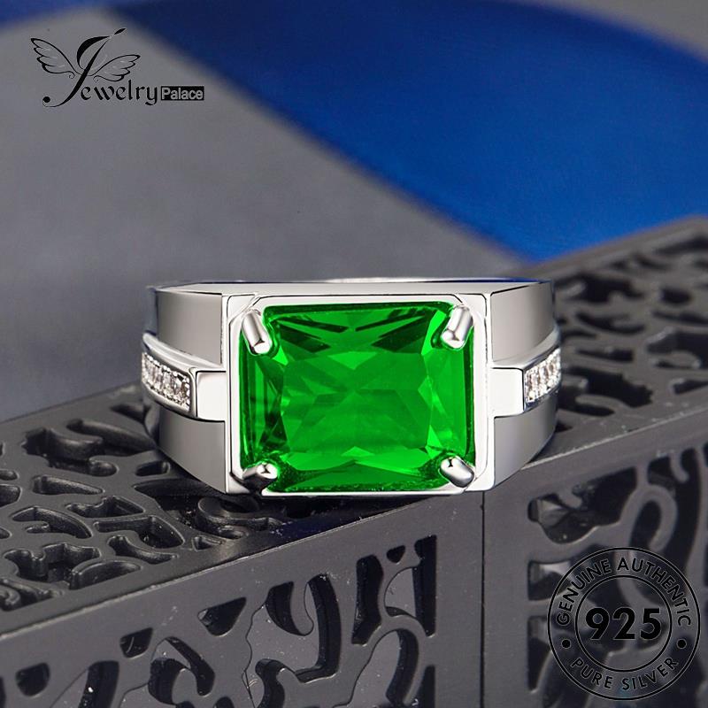 Jewelrypalace Cincin Zamrud Perak Asli Pria Kepribadian925 Persegi R320