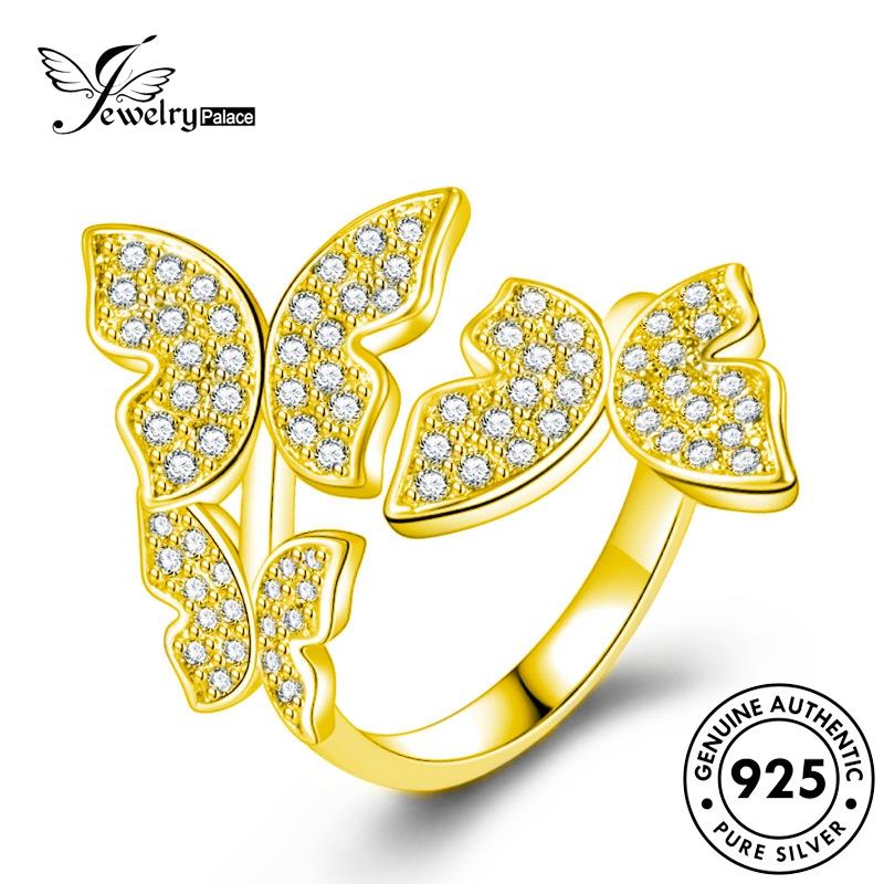 Jewelrypalace Cincin Berlian Asli925 Kupu-Kupu Wanita Kepribadian Emas Moissanite Perak R504