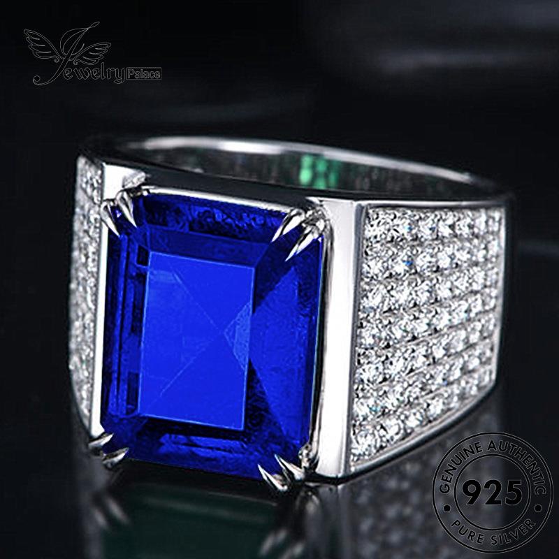 Jewelrypalace Mewah Asli Pria Kotak Perak925 Cincin Safir R509