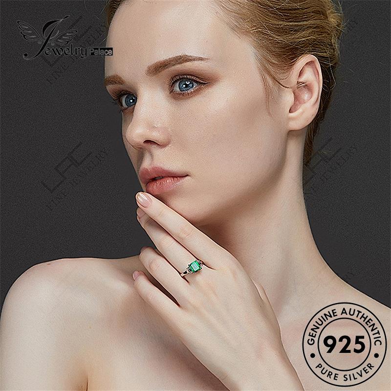 Perhiasantempat Cincin Kotak Perak Emerald Simple Wanita925Asli R441