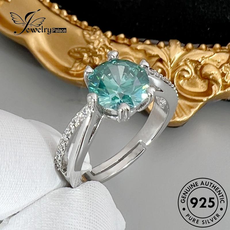 Tempat Perhiasan Wanita925 Perak Kepribadian Aquamarine Cincin Cinta Asli R465