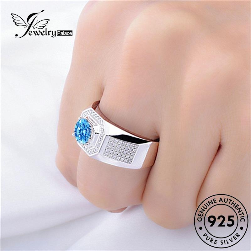 Jewelrypalace Hive925 Cincin Perak Aquamarine Kreatif Asli Pria R487