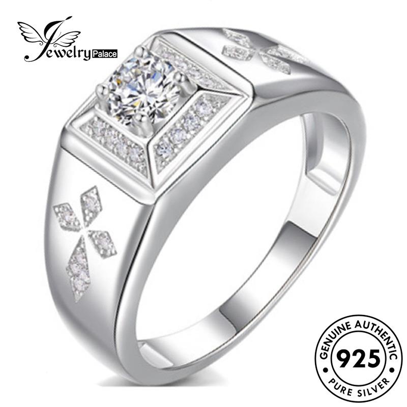 Jewelrypalace Cincin Perak Pria Kepribadian Cross Berlian Asli925 Moissanite R568