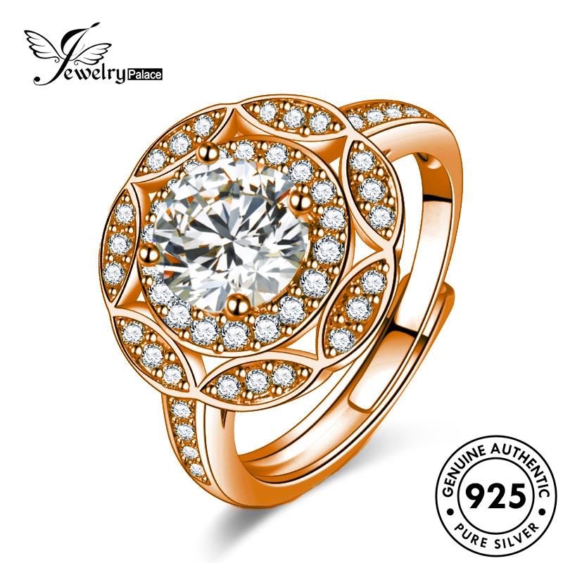 Jewelrypalace Cincin Wanita Berlian Emas Bunga Asli Moissanite Perak925 Mewah R892