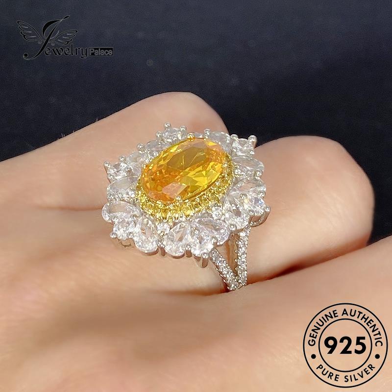 Tempat Perhiasan Wanita Cincin Perak925 Emas Asli Citrine Oval Mewah R947