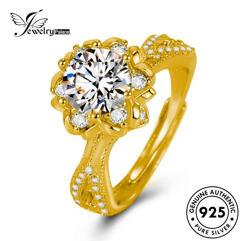 Jewelrypalace Temperamen925 Emas Berlian Hexagonal Asli Wanita Perak Moissanite Bunga Rings R868