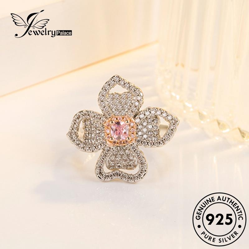 Jewelrypalace Berlian Love925 Cincin Mewah Pink Perak Asli Wanita Kristal R988