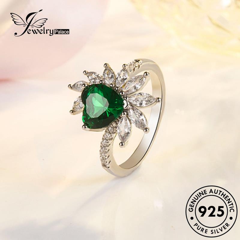 Jewelrypalace 925cincin Wanita Zamrud Asli Cinta Temperamen Perak R1139