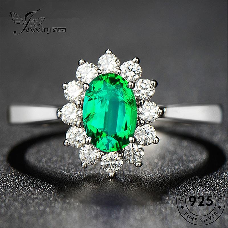 Jewelrypalace Silver Cincin Oval Emas Asli Kepribadian Zamrud Wanita925 R1471