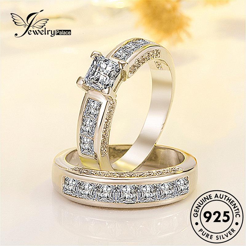 Jewelrypalace Cincin Couple Perak Asli Moissanite925 Berlian Klasik R1276