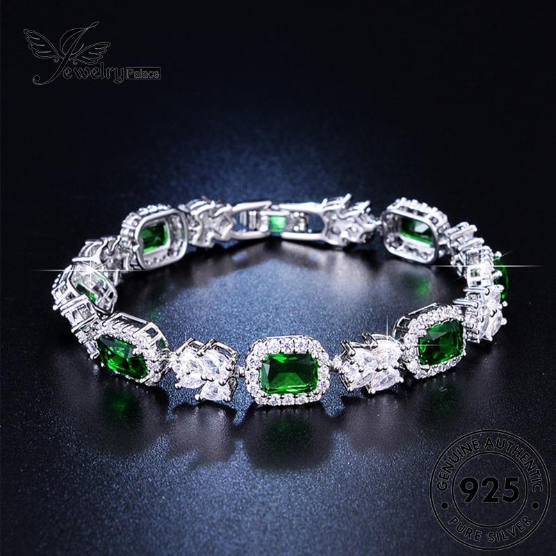 Jewelrypalace Perak Ujung Berlian Asli High Square Emerald Wanita Gelang925 B1