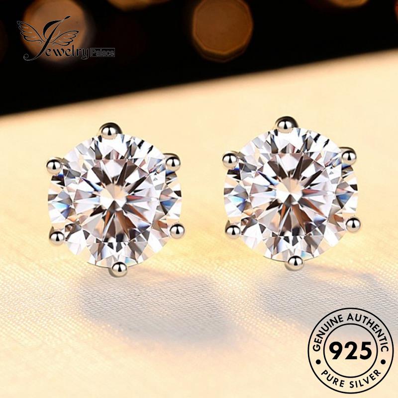 Jewelrypalace925 Asli Tusuk Berlian Moissanite Wanita Anting Perak Bulat E23