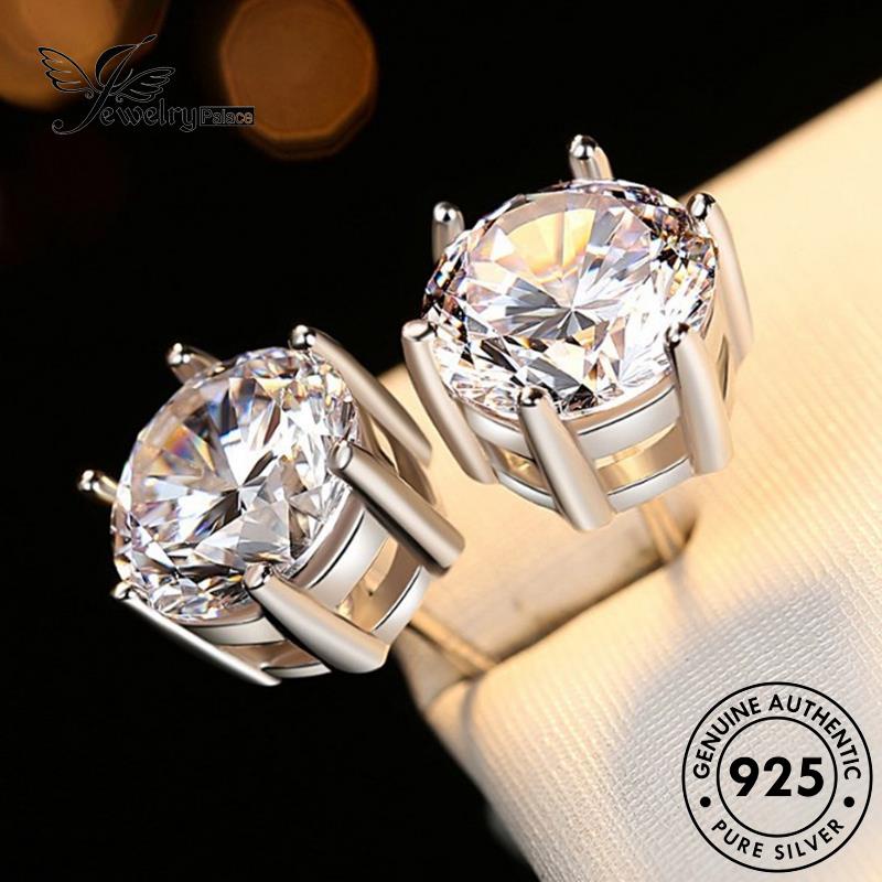 Jewelrypalace925 Asli Tusuk Berlian Moissanite Wanita Anting Perak Bulat E23