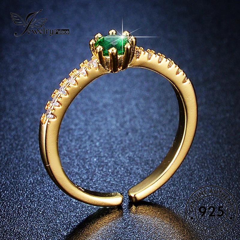 Jewelrypalace Lingkaran925 Perak Gold Emerald Simple Asli Wanita Cincin R56