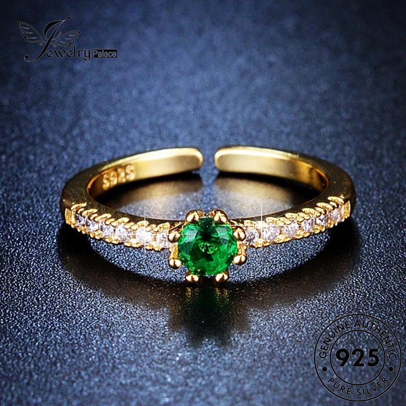 Jewelrypalace Lingkaran925 Perak Gold Emerald Simple Asli Wanita Cincin R56