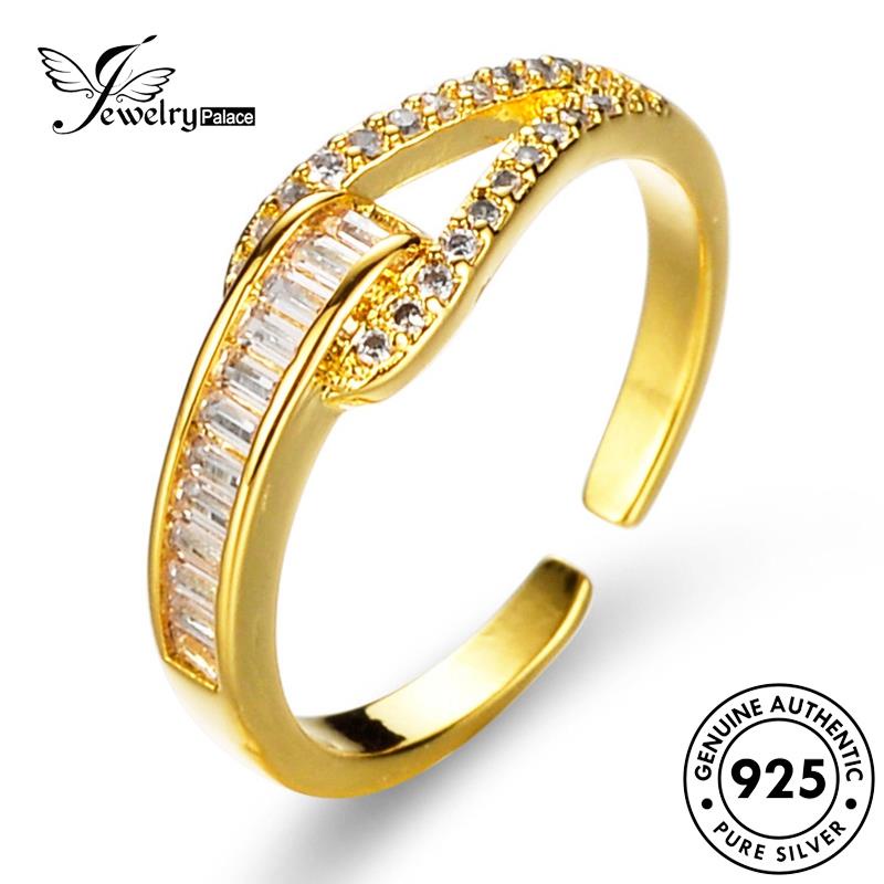 Jewelrypalace Perak Geometri Emas Moissanite Simple Berlian Asli925Cincin Wanita R146