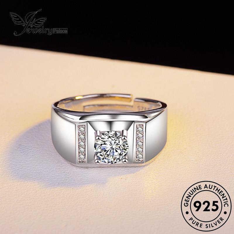 Jewelrypalace Cincin Fashion Perak Pria Moissanite Asli Berlian925 R389