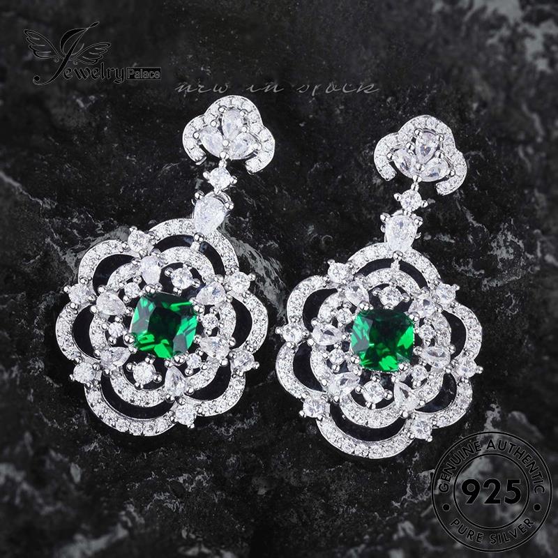 Jewelrypalace 925anting Bunga Wanita Emerald Perak The Stud Asli E1326