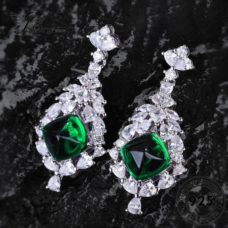 Jewelrypalace Anting925 Asli Bentuk Pir Wanita Perak Emerald Stud E1319