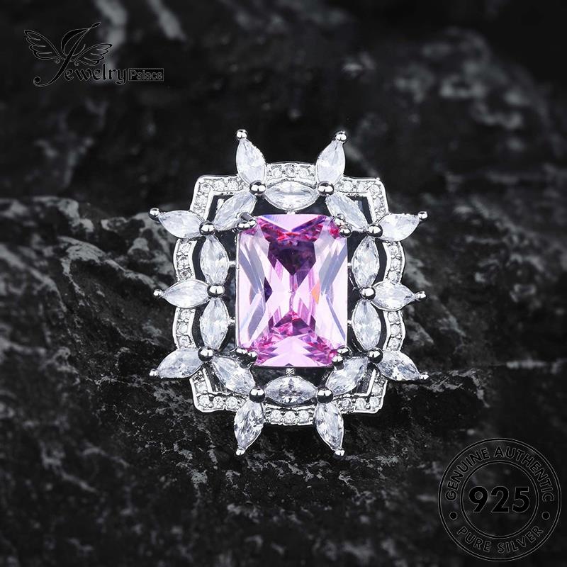 JEWELRYPALACE korea Aksesori 925 Pink Silver Sterling Cincin Perak Original Ice Crystal Nikah Perhiasan Murni Asli Silver Kawin Flower Diamond Wanita R2612