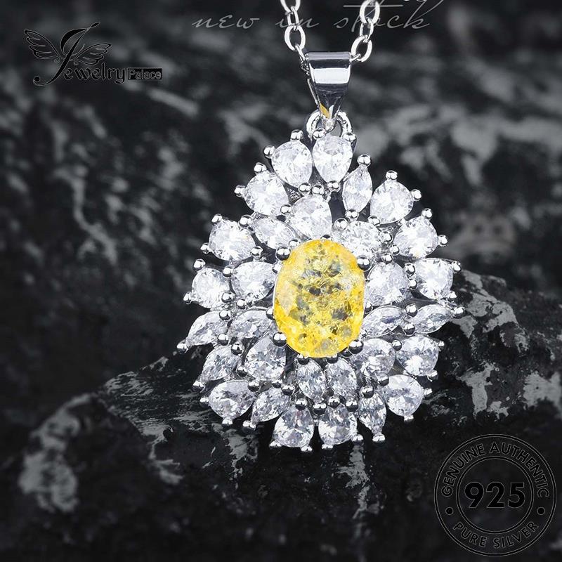 Perhiasantempat Bunga Wanita Citrine Silver Set Asli The925 Kalung S642