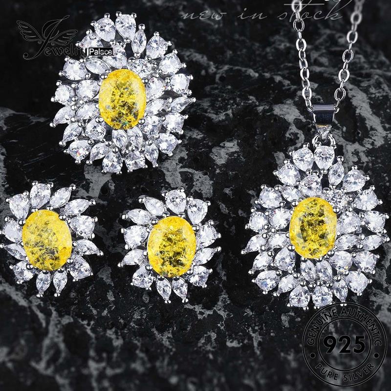 Perhiasantempat Bunga Wanita Citrine Silver Set Asli The925 Kalung S642