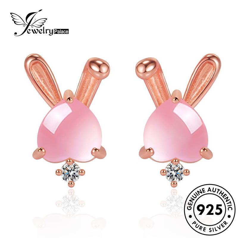 Jewelrypalace Asli Tusuk Kristal Berlian925 Perak Emas Wanita Anting Kelinci Pink E730