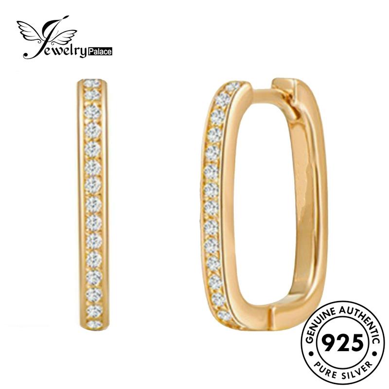 Jewelrypalace Persegi Panjang Moissanite Hoop Wanita Perak Emas Asli Berlian925 Anting E735