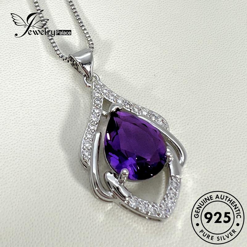 Jewelrypalace Temperamen Perak Droplet Asli Amethyst Air Wanita925Kalung Emas N1112