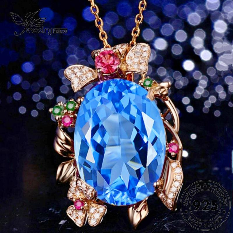 Jewelrypalace Kalung Perak Set Safir Wanita Bulat925 Emas Asli S77