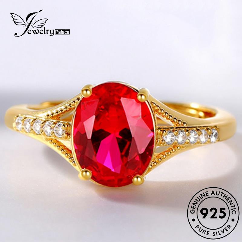 Jewelrypalace Cincin Emas Trisula Ruby Asli925 Hollow Perak Wanita R1703