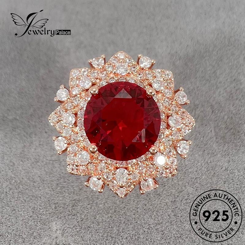 Tempat Perhiasan Wanita Emas925 Bunga Perak Halus Ruby Cincin Asli R1737