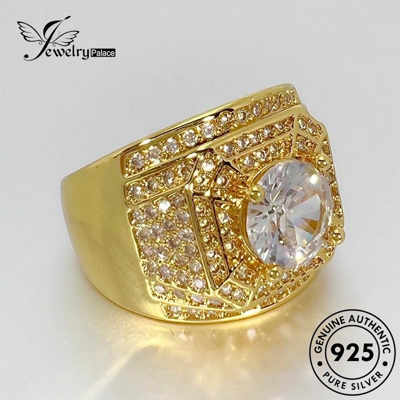 Tempat Perhiasan Cincin Perak925 Gold Wanita Moissanite Berlian Asli Mewah R1729