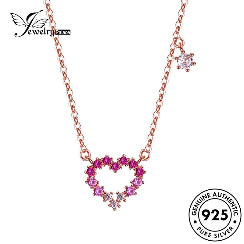 Jewelrypalace Kalung Kristal Hati925 Emas Fashion Berlian Wanita Pink Perak Asli N123