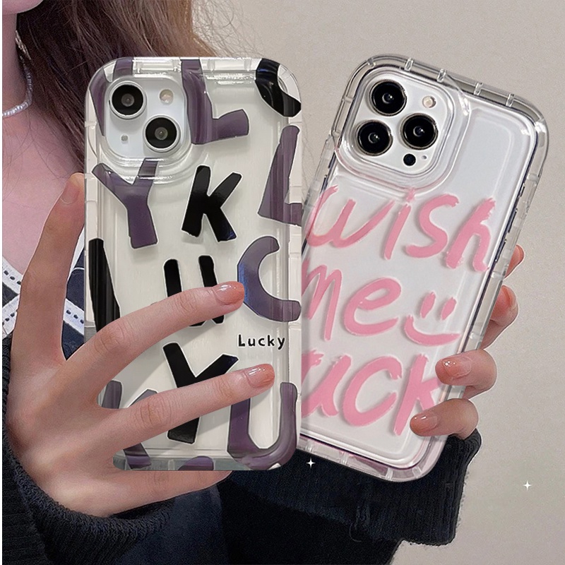 IPHONE Ins Fashion Graffiti Huruf Telepon Case Kompatibel Untuk Iphone11 13 14 12 Pro Max6 6S 7 8 Plus XR X XS MAX 7plus 8plus Shockproof Airbag Lembut TPU Anti Jatuh Bening Penutup Belakang