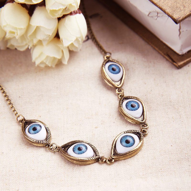 Vintage Punk Evil Eye Necklaces Untuk Pria 5 Pcs Bola Mata Biru Sambung Berlebihan Beberapa Mata Setan Padat Kalung Perhiasan