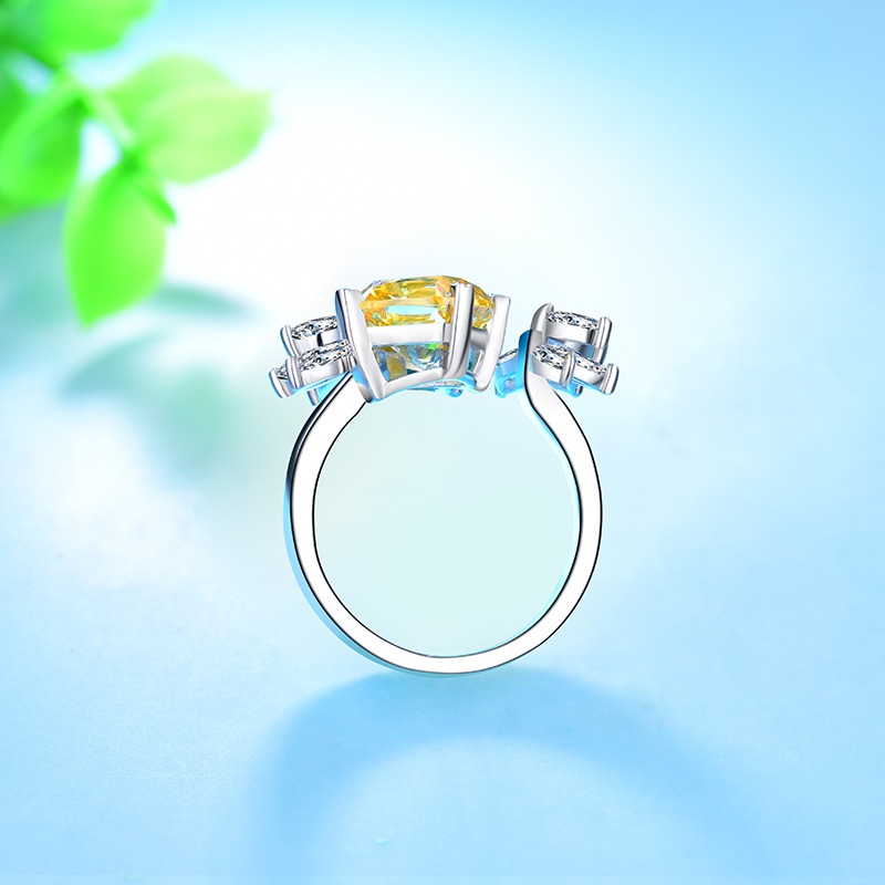 Goldkingdom Aksesoris Perhiasan Fashion Ready Stock Ascher Cincin Berlian Kuning Lapis Putih Emas Putih Gendut Pembukaan Persegi Cincin Wanita