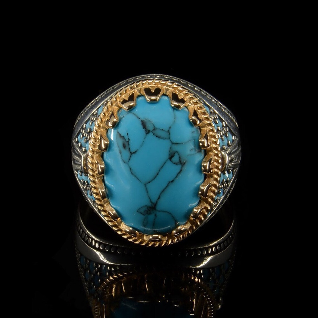 Pola Retro Turquoise Pria Cincin Pria Keren Zirkon Cincin Trendi Pria Single Ring