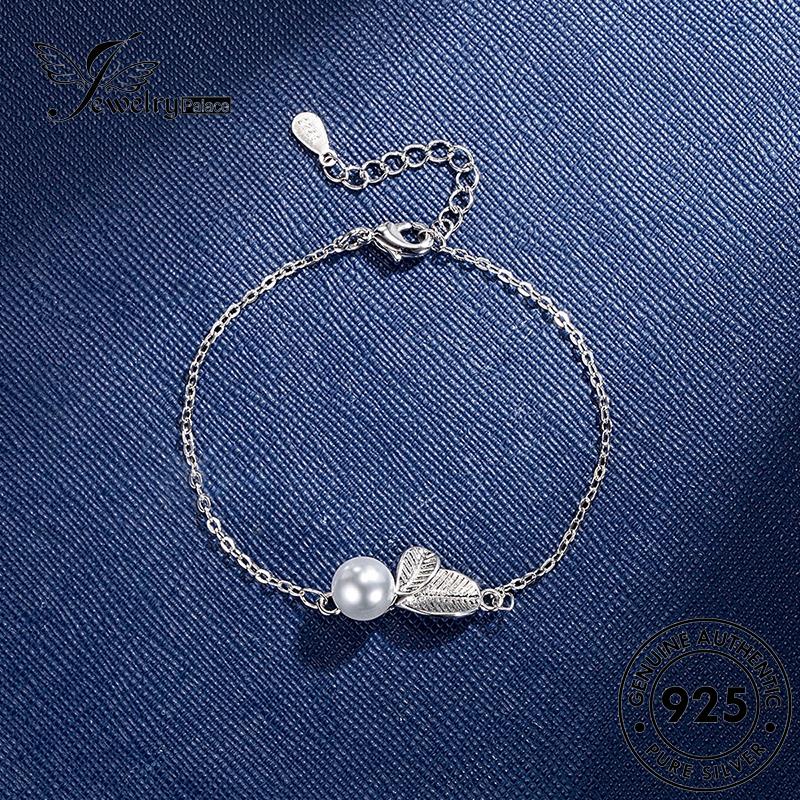 Jewelrypalace Perak Asli925 Gelang Kepribadian Daun Wanita Mutiara B104